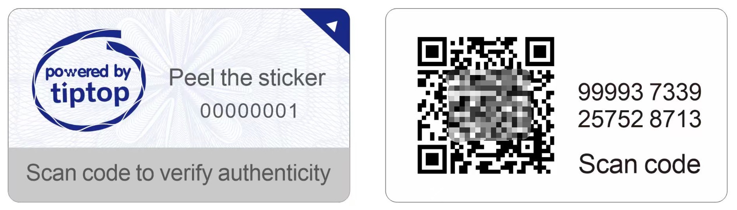 Example of a CELLshot authenticity label: peel the label and scan the QR code to verify the product.